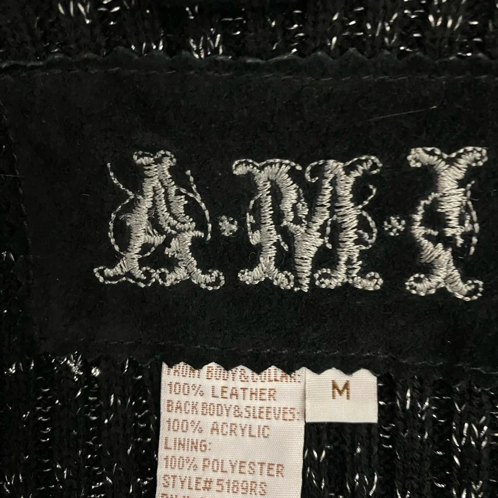 AMI Suede Leather Sweater Biker Jacket Blazer Black Silver Accents Med._7